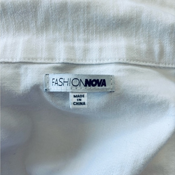 Fashion Nova, Distressed Denim Shirt Dress, Large, White - Picture 2 of 8